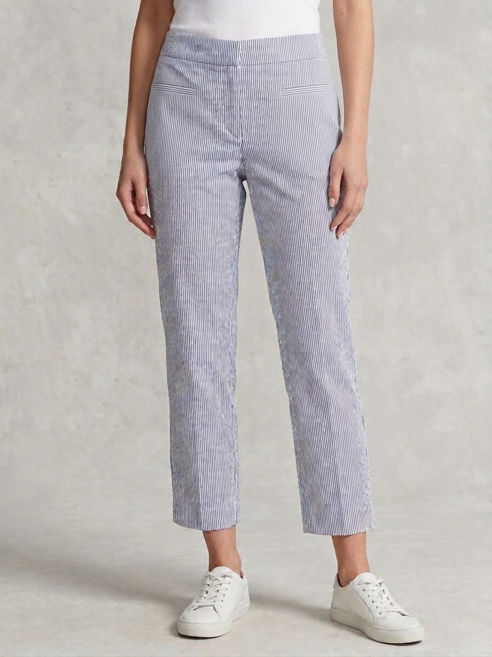 Ann Taylor Factory Women’s Seersucker Stripe Crop Pants Blue White Size 6